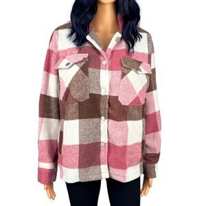 Bohme Plaid Flannel Pink Maroon Shacket Jacket Coat Size Medium